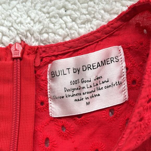 Built By Dreamers Red Lace Jumpsuit Size Medium Eyelet Ruffle Hem Capri Length - Picture 4 of 13
